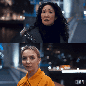 Eve and Villanelle looking at each other on Killing Eve