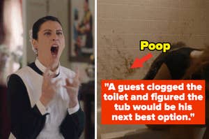 a screaming housekeeper and someone pooping in a bathtub