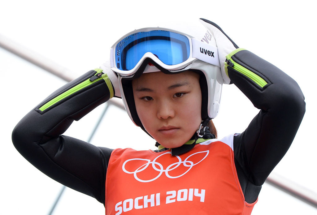 Takanashi preparing for her jump in 2014
