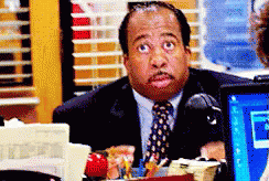 Stanley from &quot;The Office&quot; getting up from his desk and running away out in a hurry
