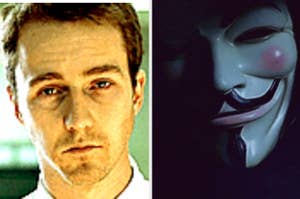 Edward Norton and a Guy Fawkes mask
