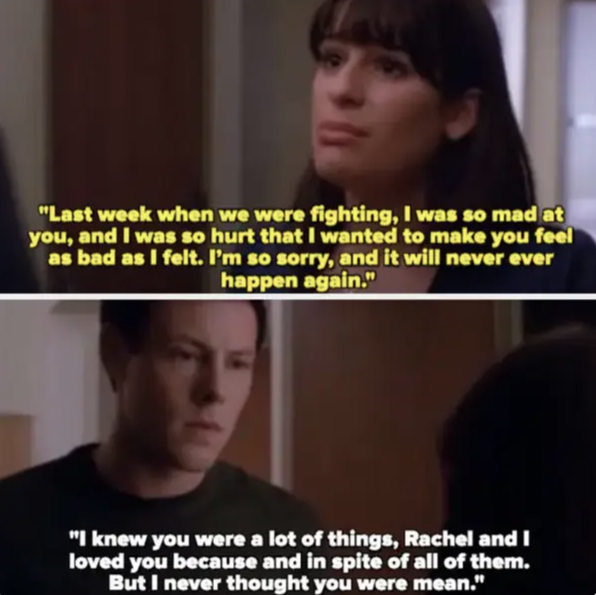 Rachel tells Finn she hooked up with Puck because she was hurt and wanted to make Finn feel as bad as she felt, Finn says he &quot;knew Rachel was a lot of things but he never thought she was mean&quot;
