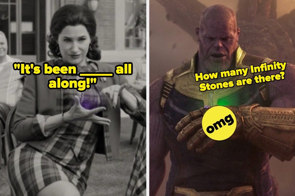 It&#x27;s been blank all along over agnes from Wandavision and a picture of Thanos asking how many Infinity Stones are there
