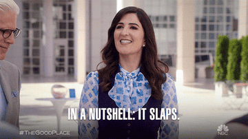 GIF of Janet from the Good Place saying in a nutshell it slaps