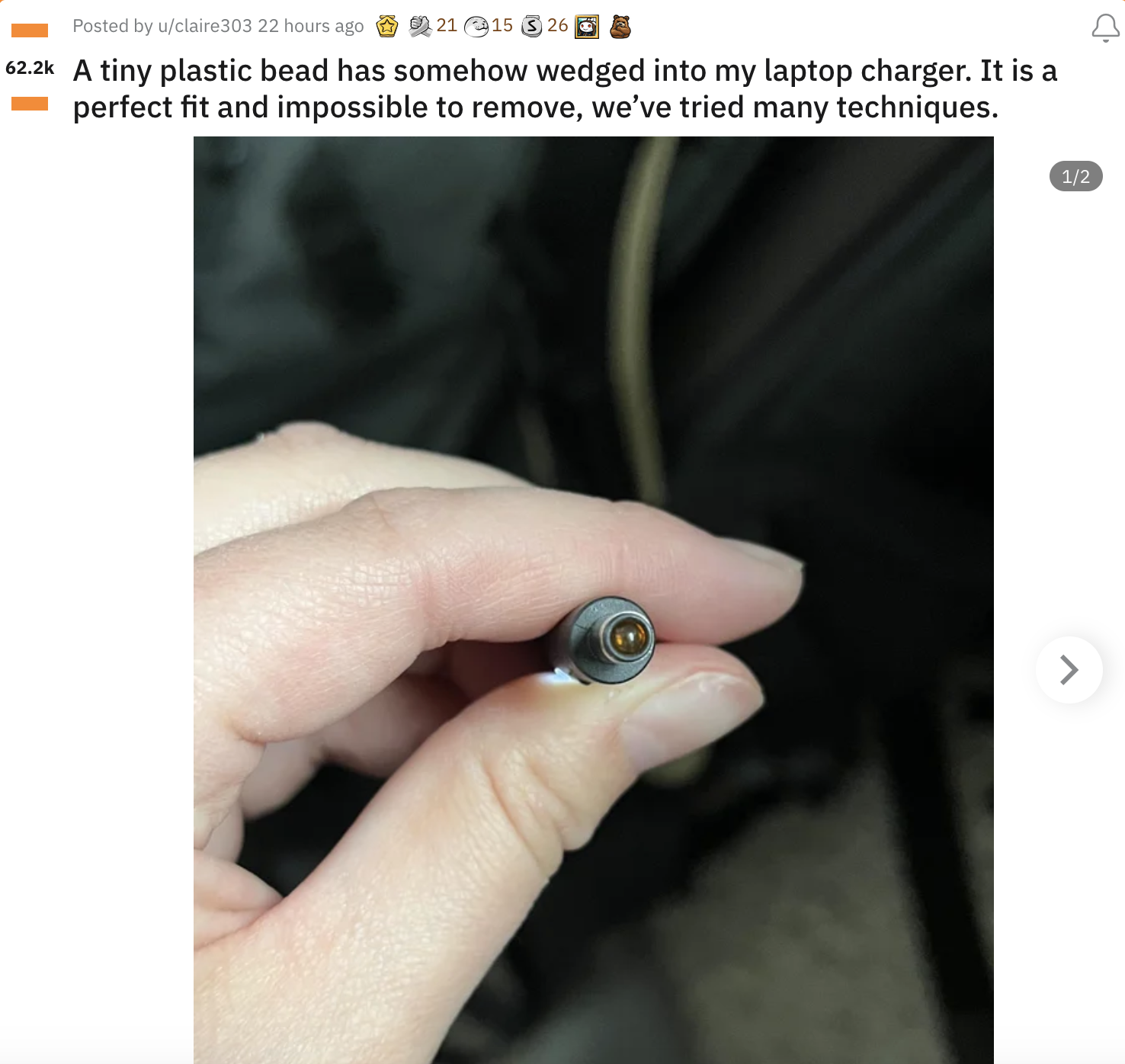 bead stuck in a charger port