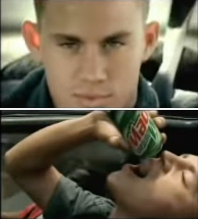 Channing Tatum drinking Mountain Dew in a Mountain Dew commercial