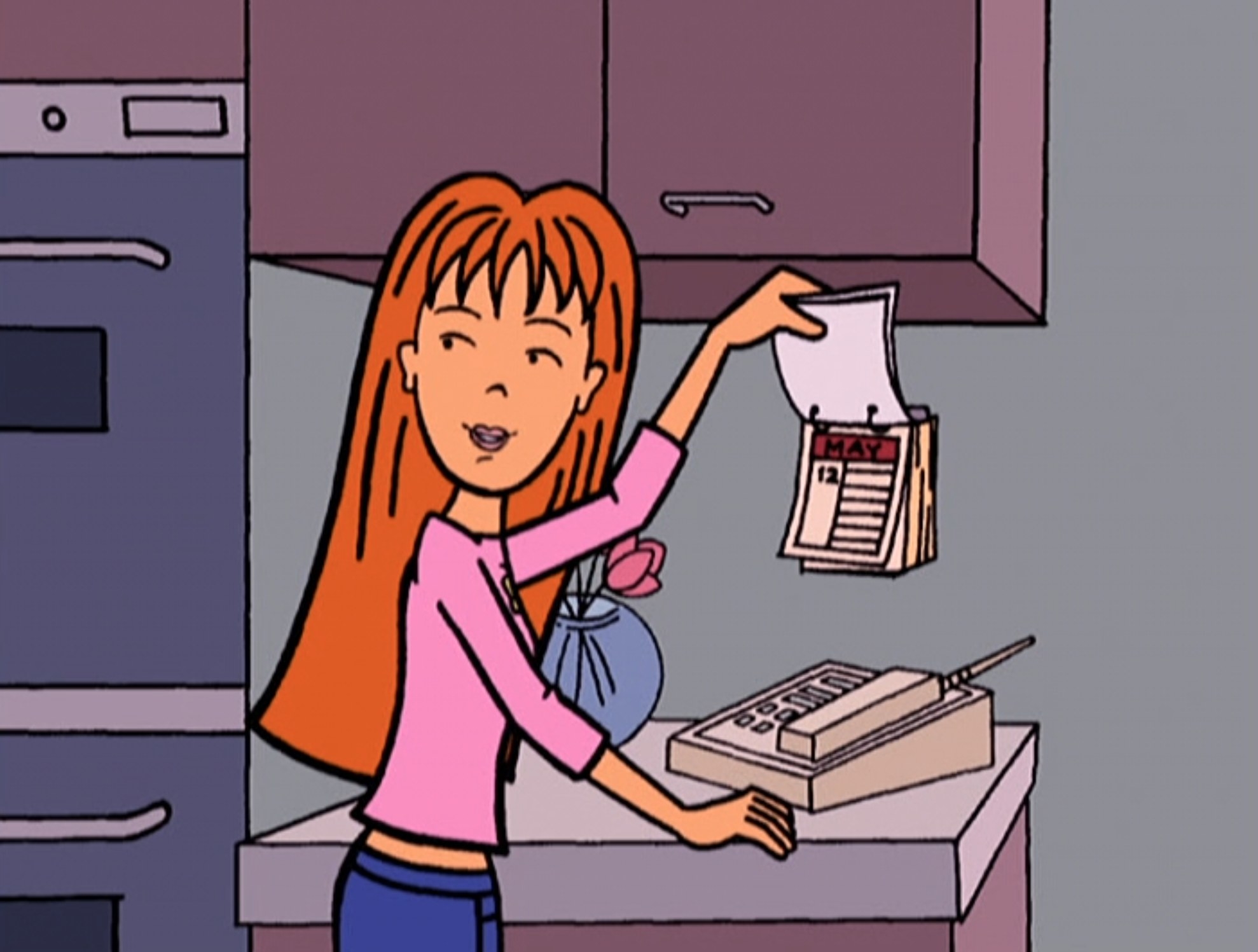 Quinn looking at a calendar on Daria