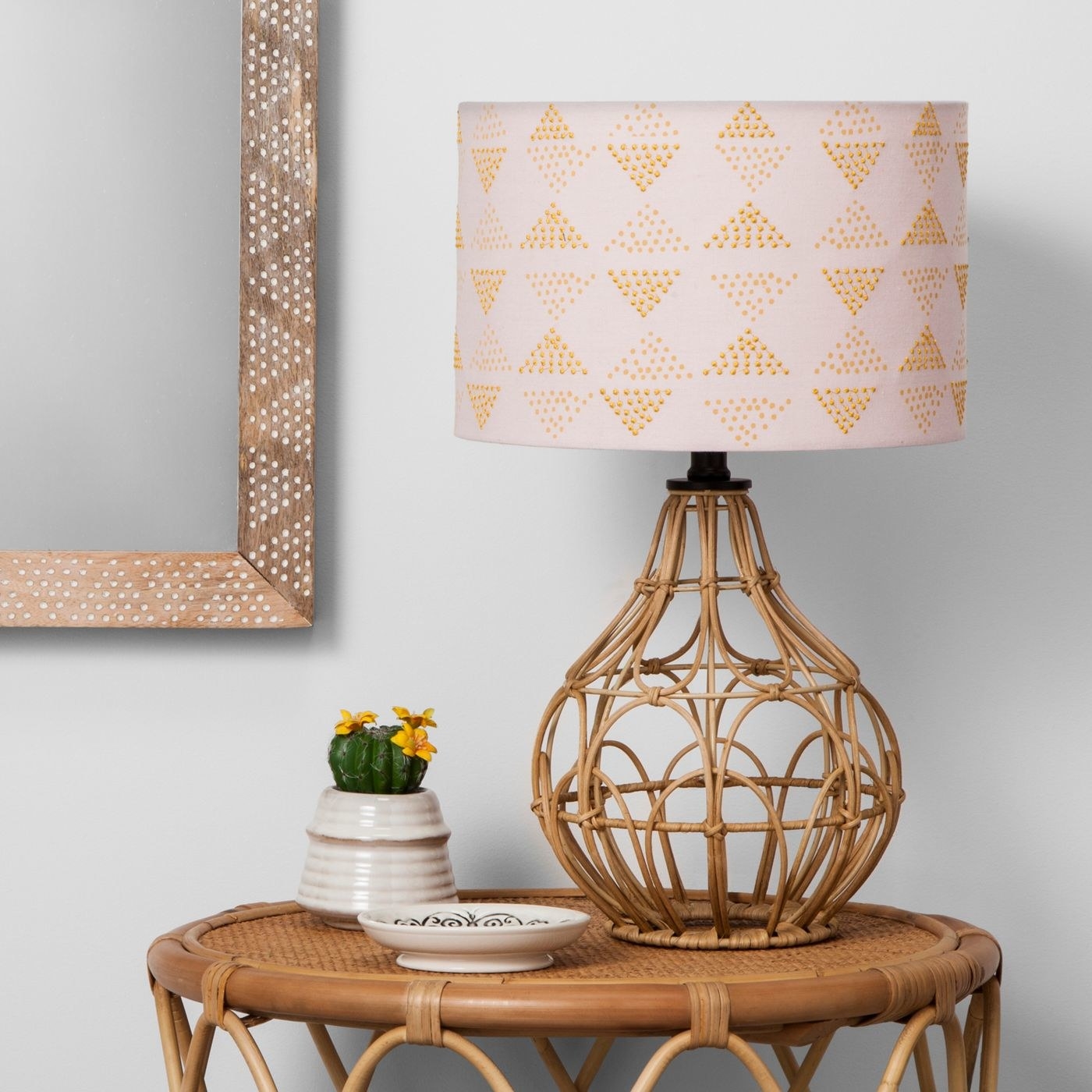 A rattan table lamp