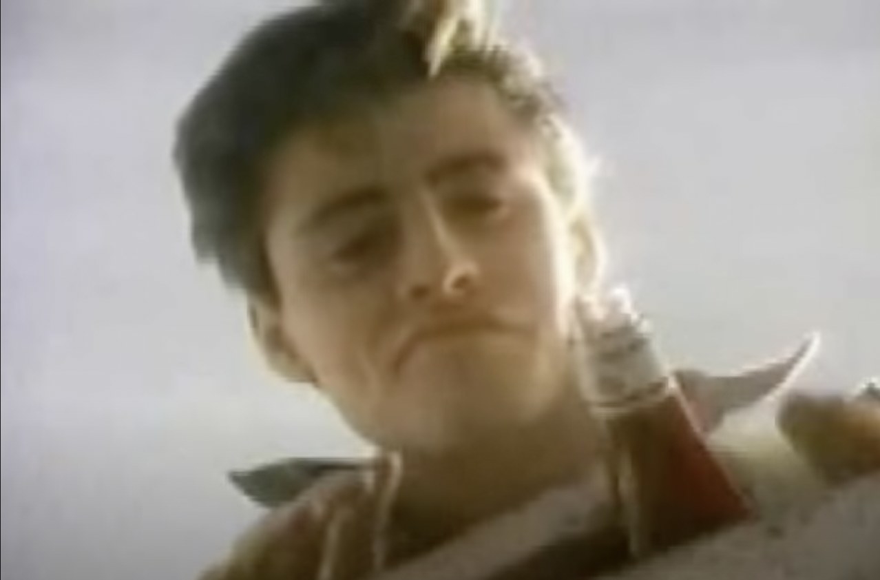 Matt LeBlanc looking at a ketchup bottle in a Heinz ketchup commercial