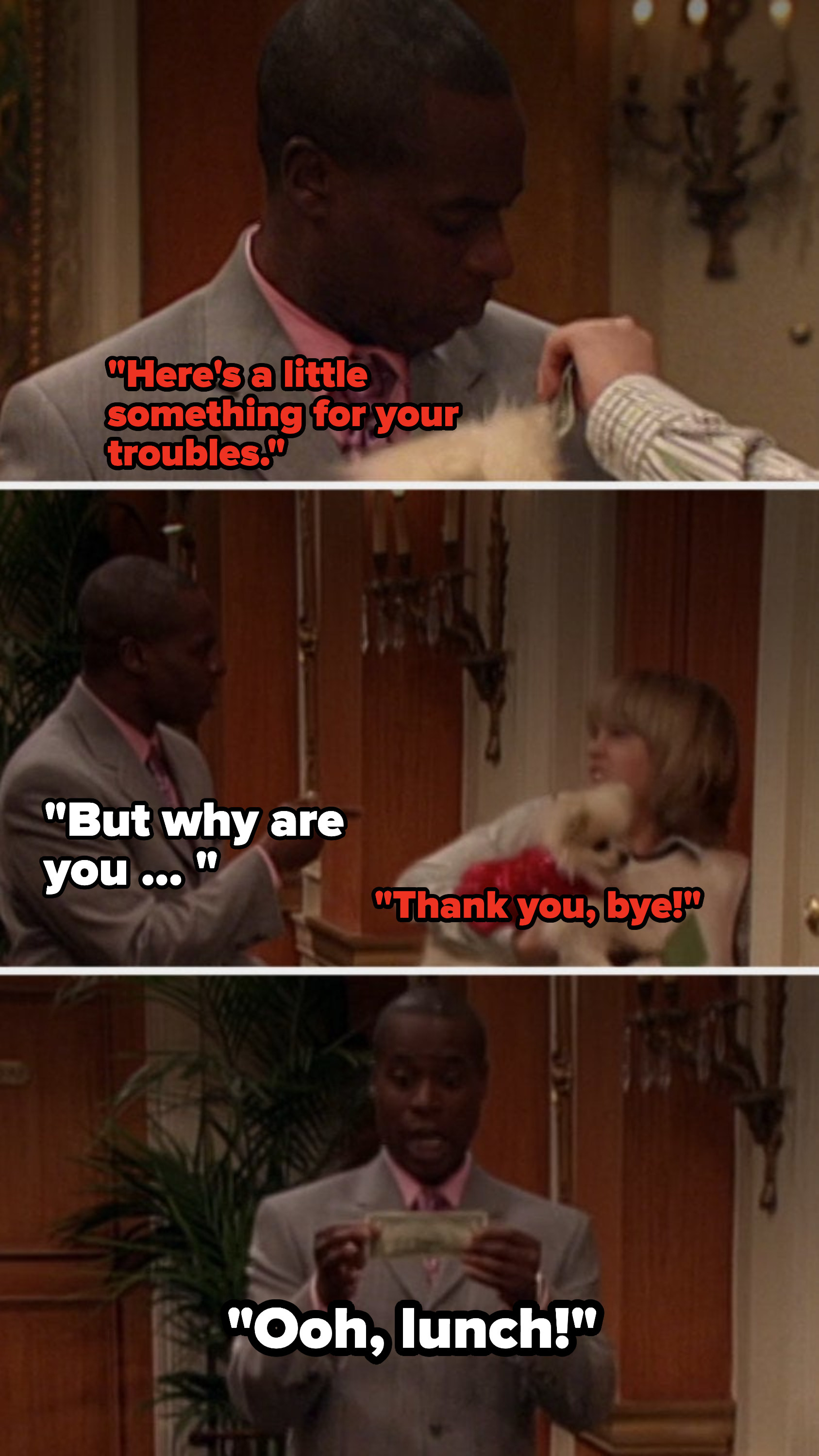 Mr. Moseby accepts money from Cody for bringing London&#x27;s dog over after her grooming