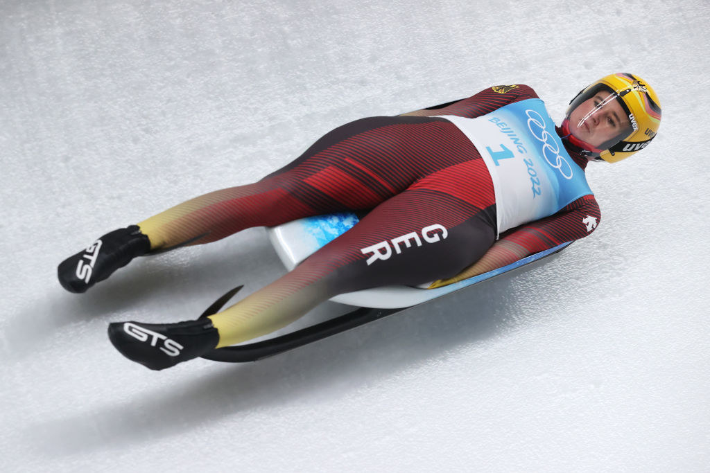 Natalie competing in Luge