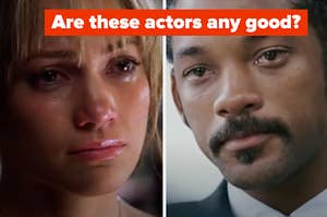 Jennifer Lopez is on the left with Will Smith on the right labeled "Are these actors any good?"