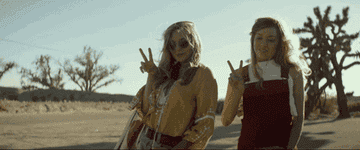 gif of characters from ingrid goes west giving the peace sign