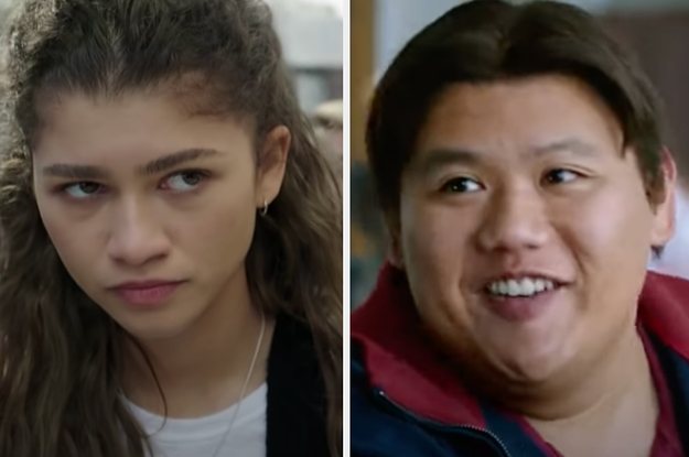 MJ is on the left looking down with Ned on the right smiling