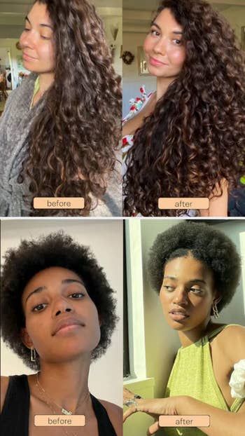 two before and after photos of models with different hair types