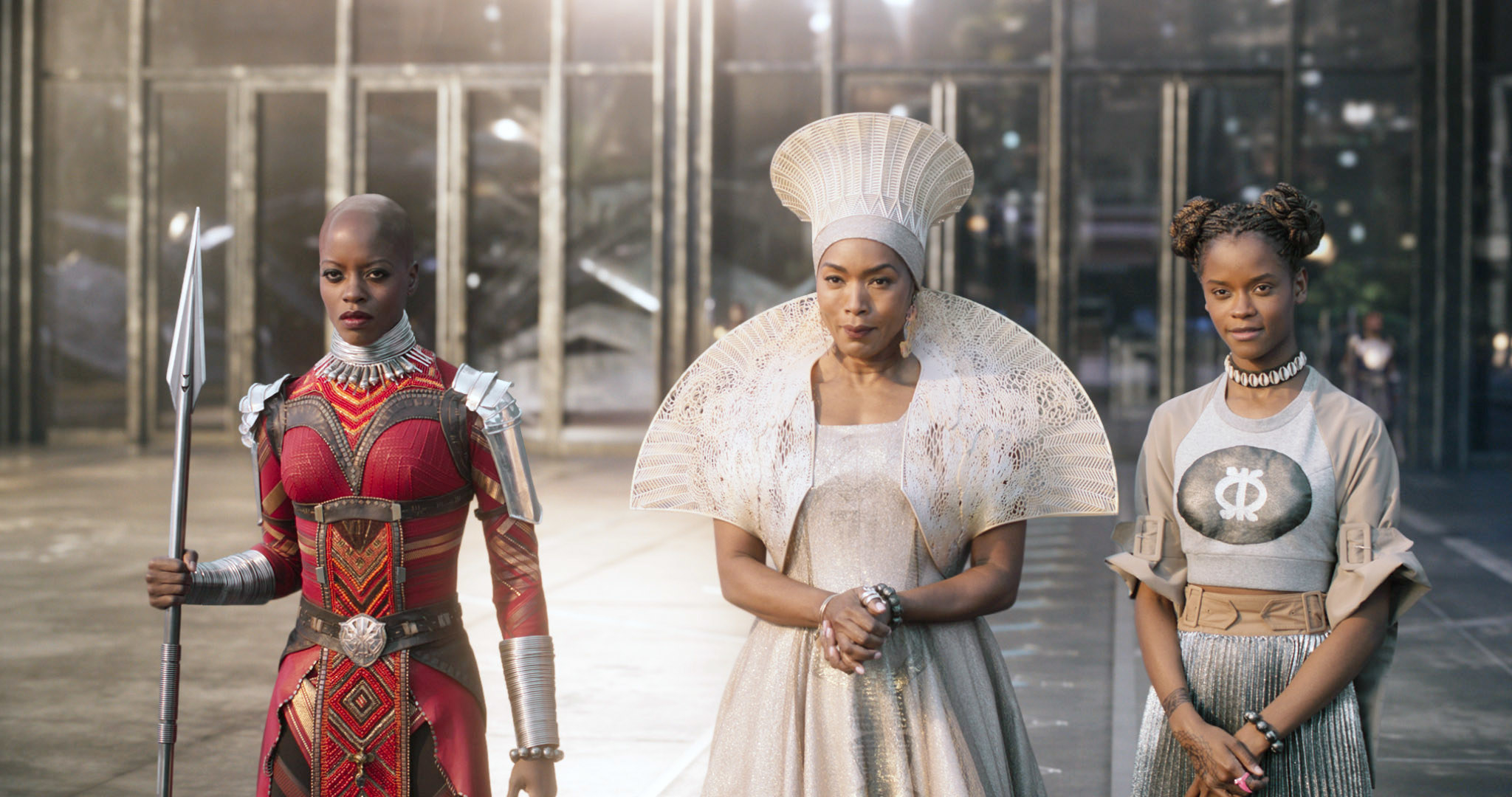 a warrior, a queen, and a princess from the fictional African nation of Wakanda