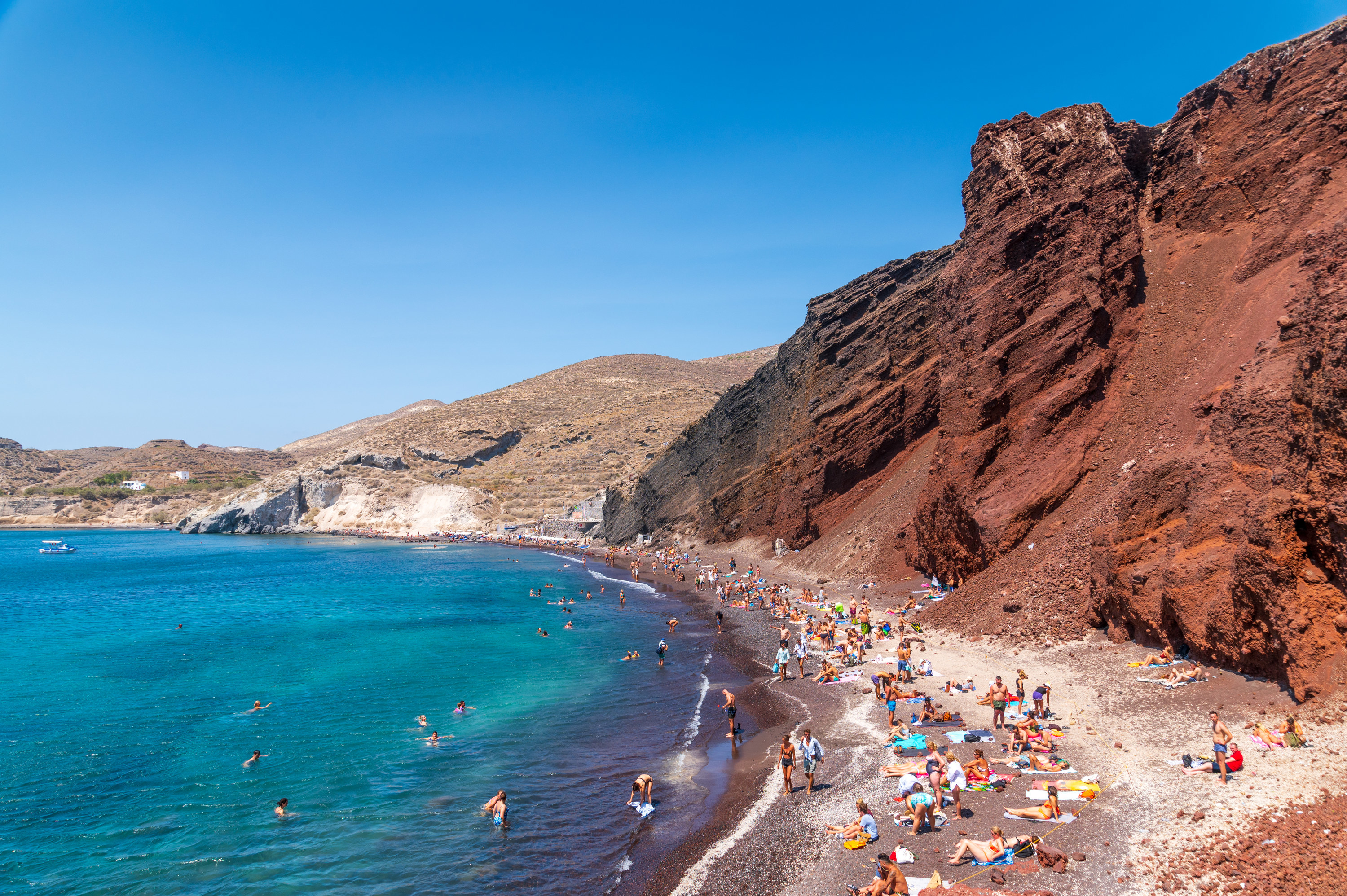 This is a photo of the famous Red Beach on the island of Santorini, Greece