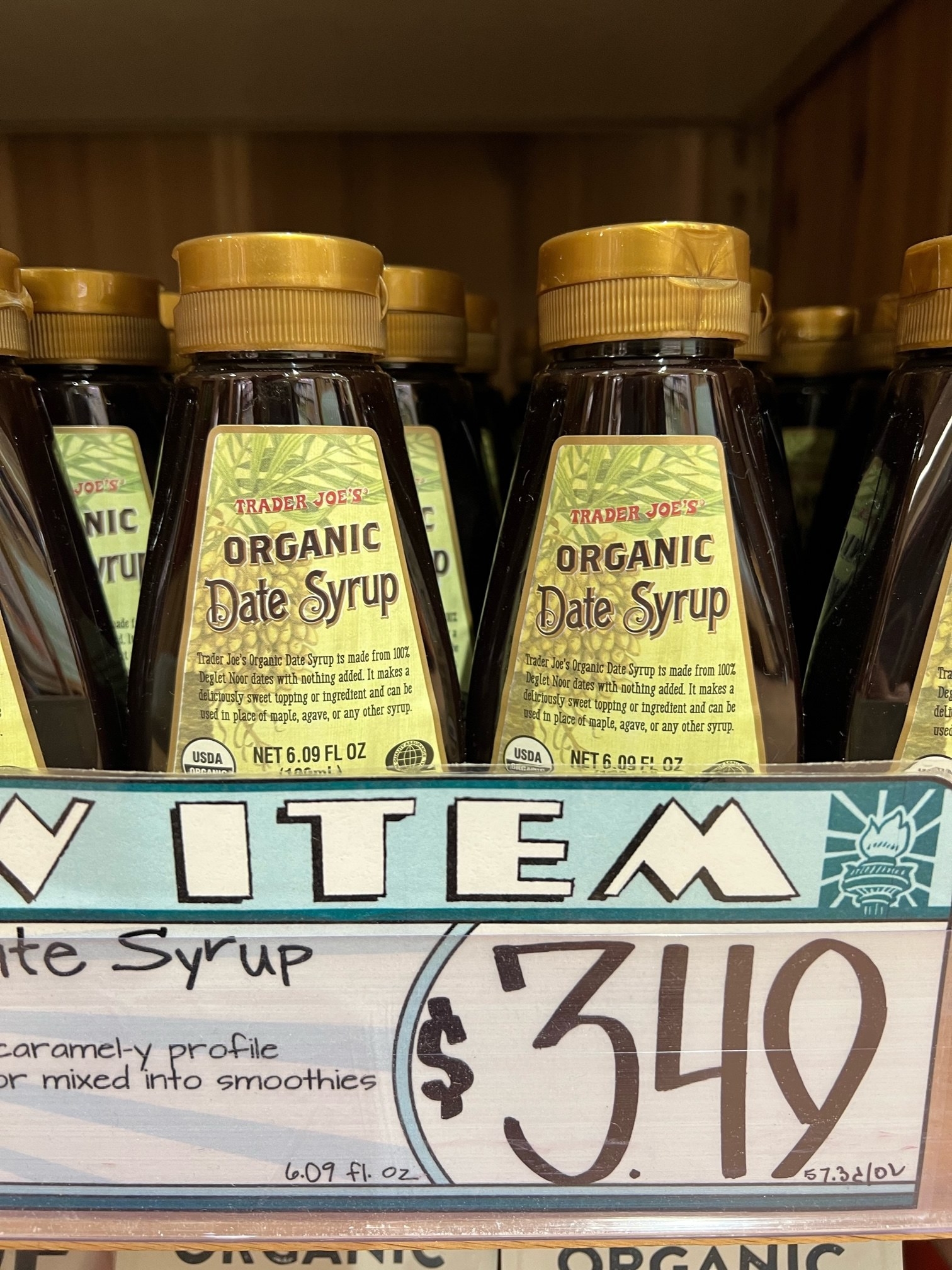 A bottle of Organic Date Syrup