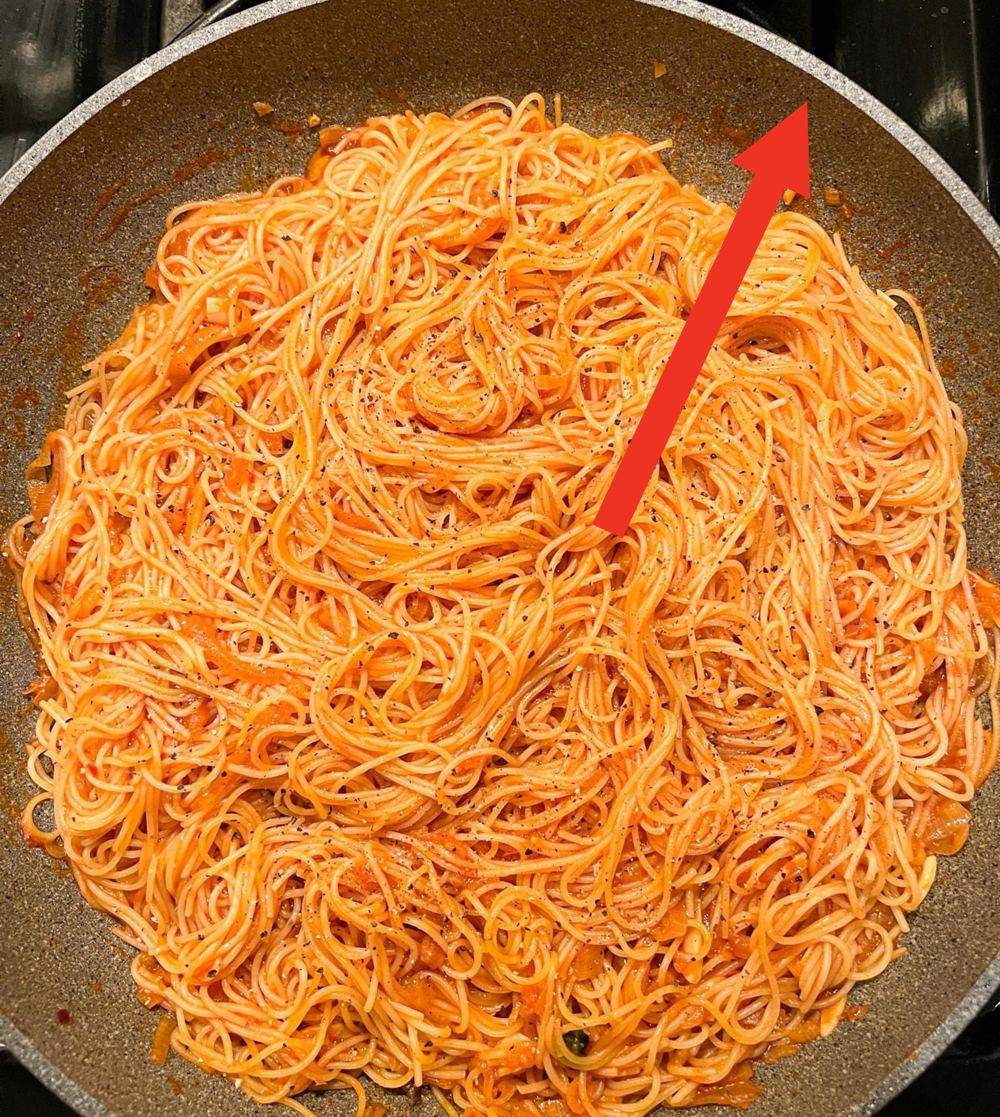Spaghetti in a nonstick skillet