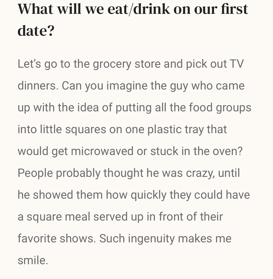 the book prompt is, what will we eat/drink on our first date?