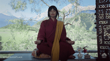 Jameela Jamil meditating in The Good Place