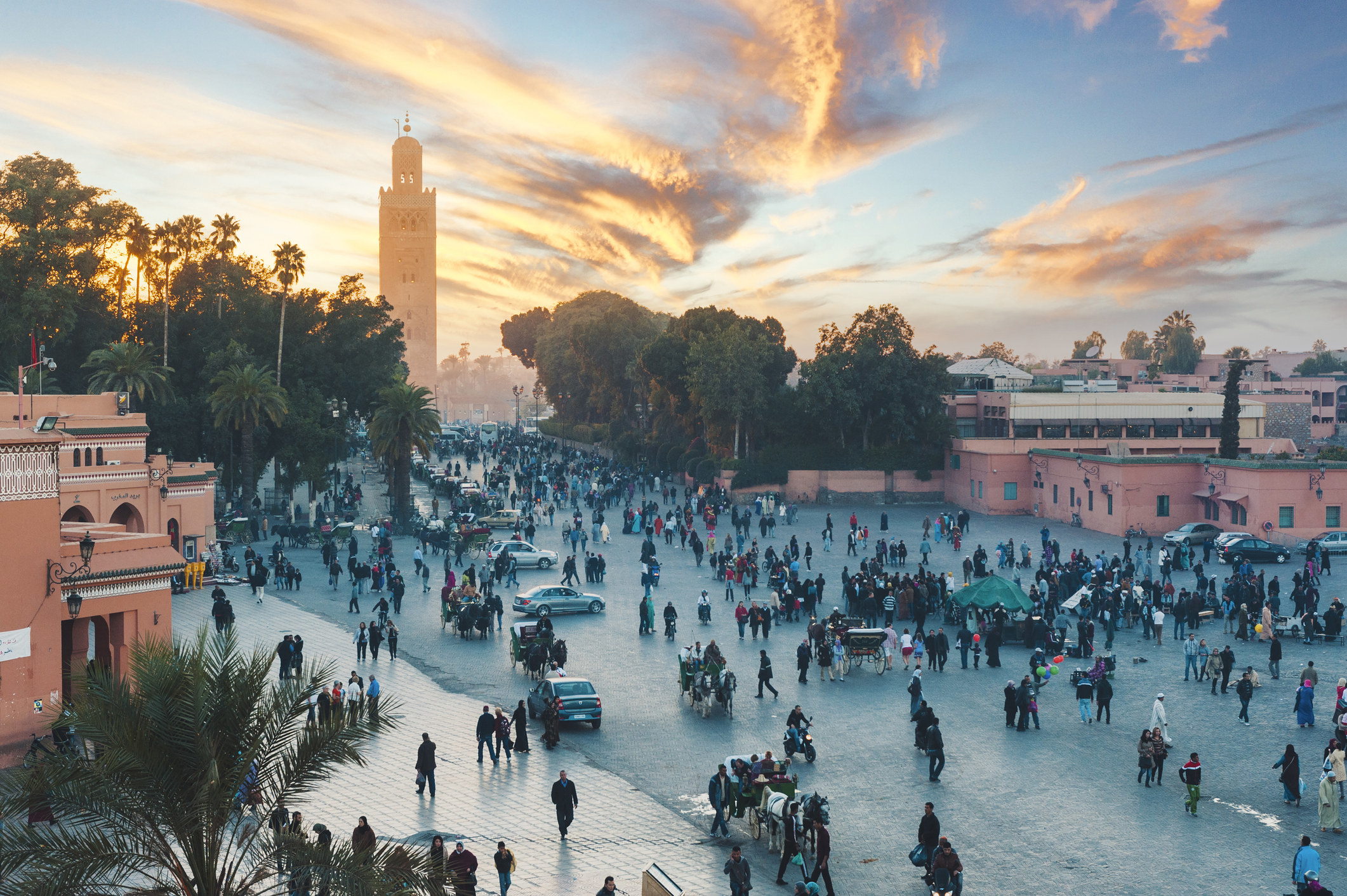 Djemaa el Fna square at sunset, Marrakech.