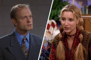 Splitscreen of Niles on Frasier and Phoebe on Friends