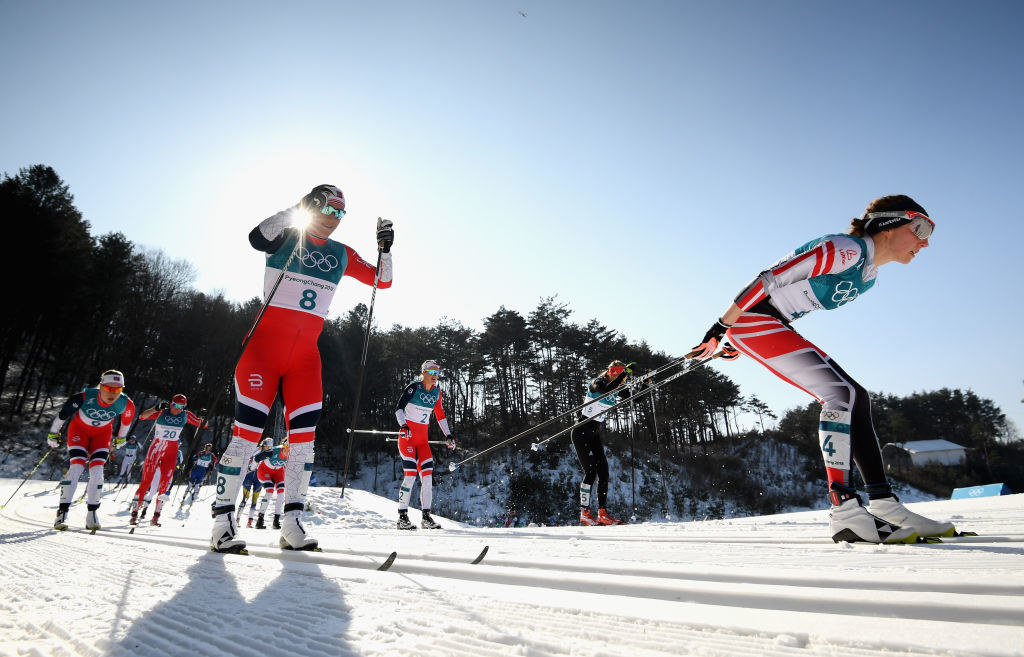 Olympic cross-country skiiers compete