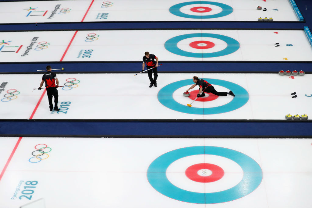 curlers on the target-shaped game board
