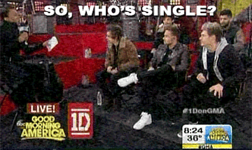 Clip of One Direction raising their hands when someone asks who is single in the band
