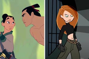 Mulan is Li Shang are on the left with Kim Possible on the right