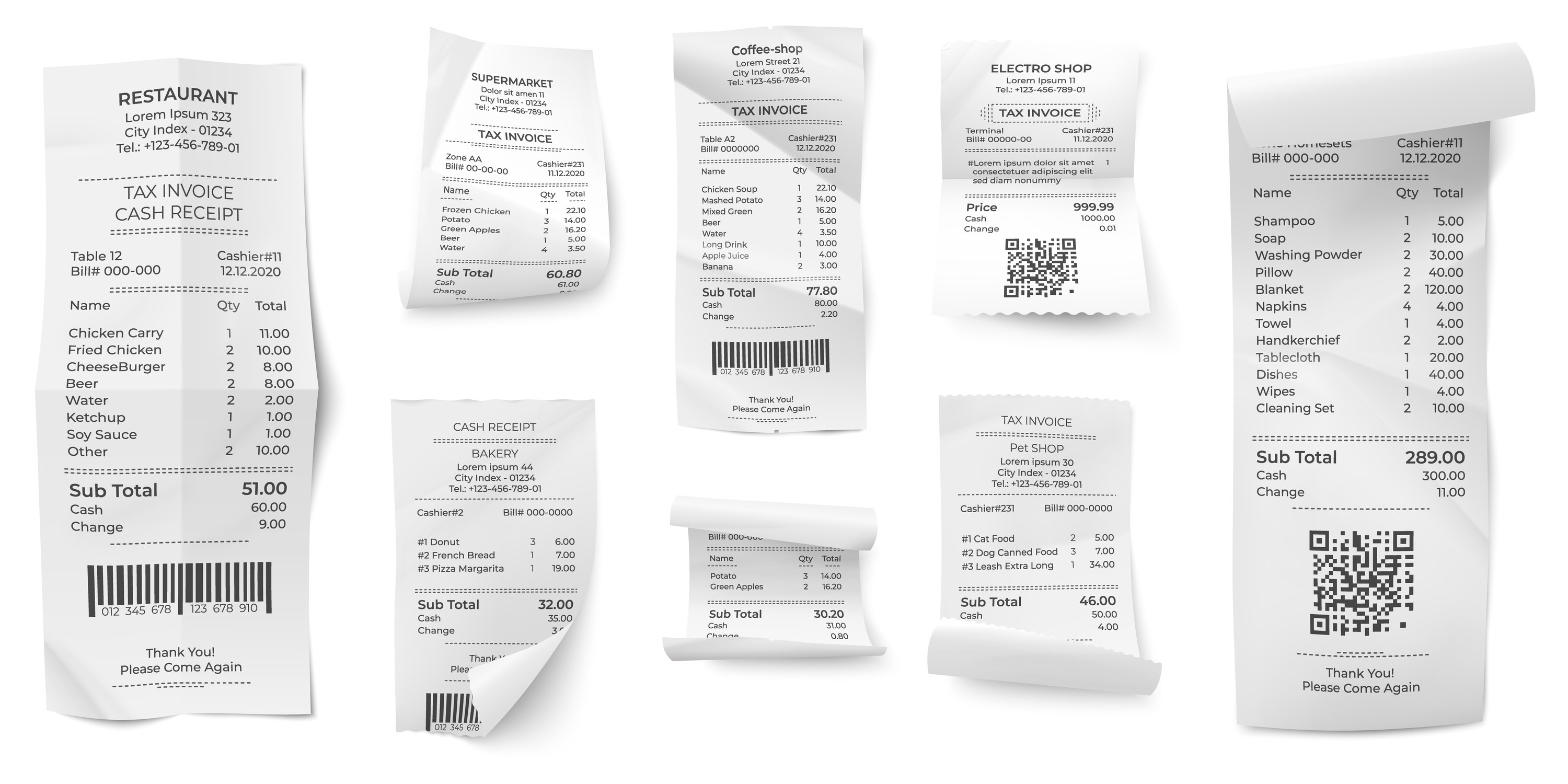 A collection of receipts