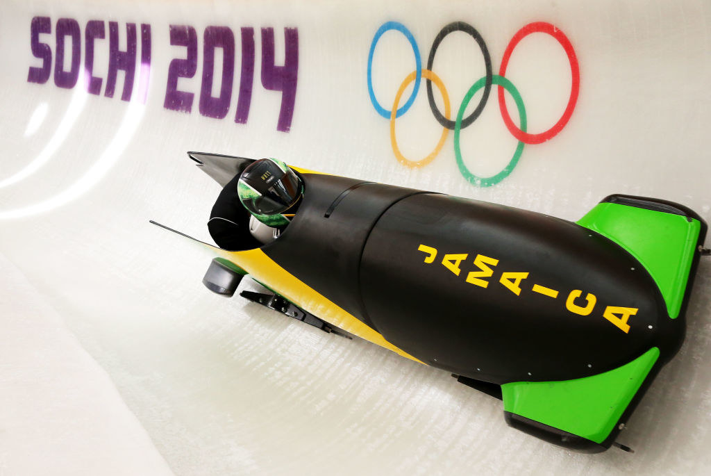 A Jamaican bobsledder goes on a practice run