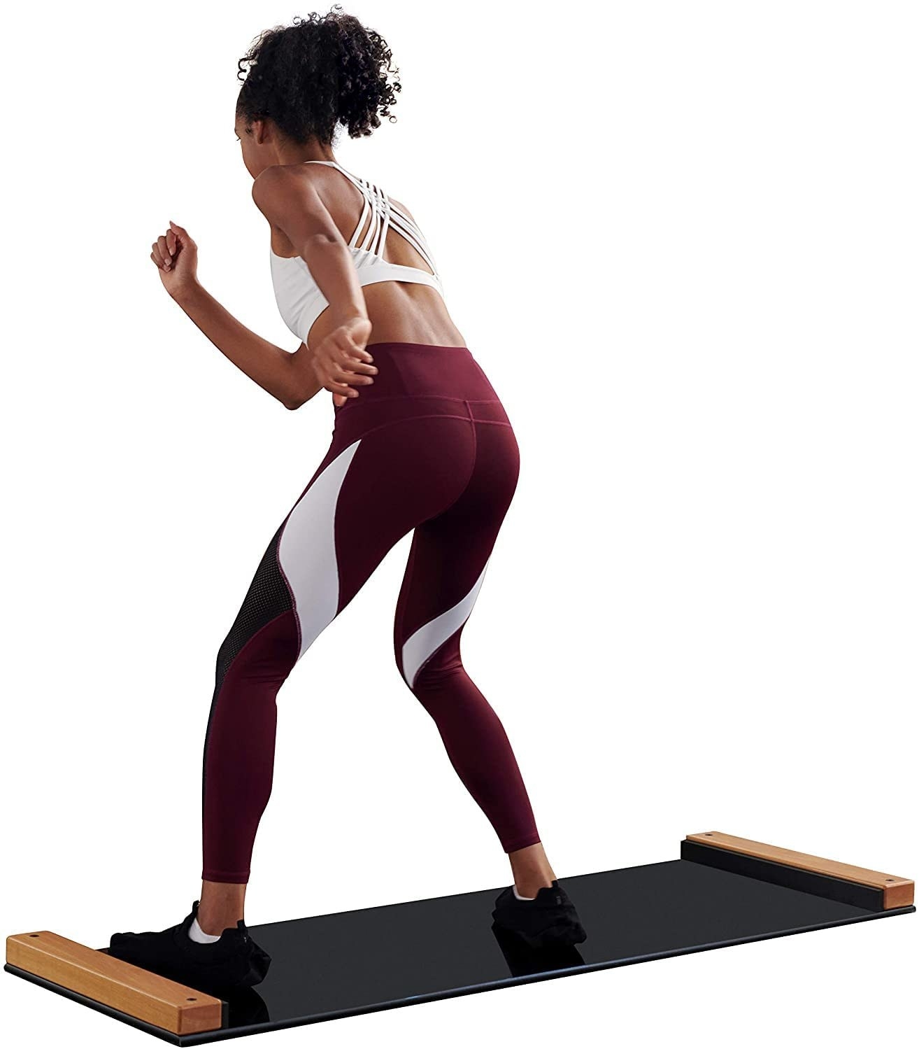 model with legs slightly bent and ready to move on the slide board
