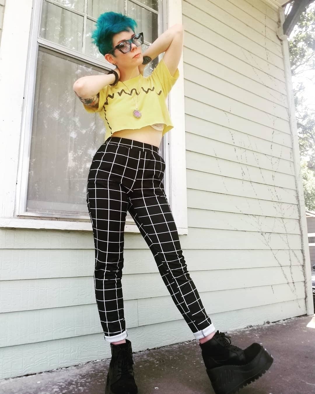 Yellow black and on sale white plaid pants