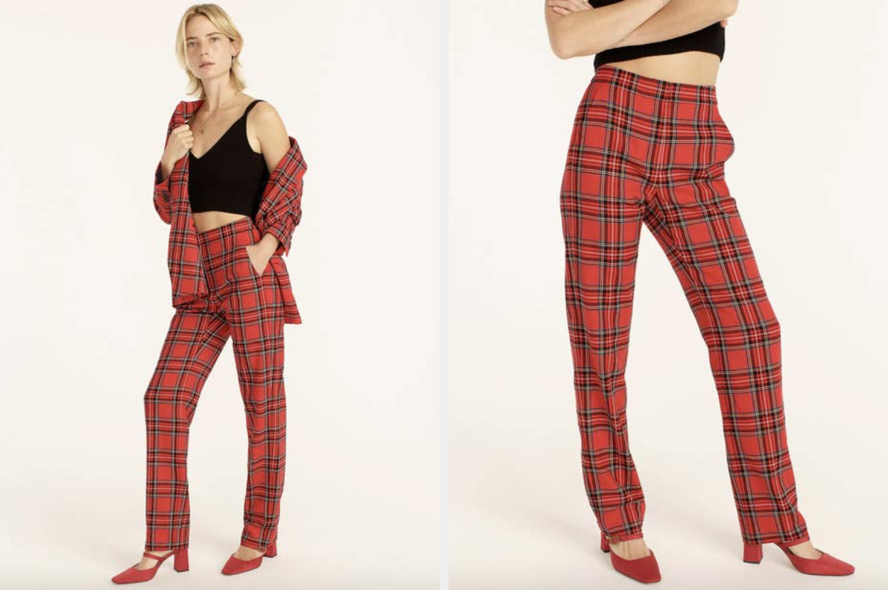 Hot topic Black & Red Plaid Split Leg XS Pants Women's Tartan