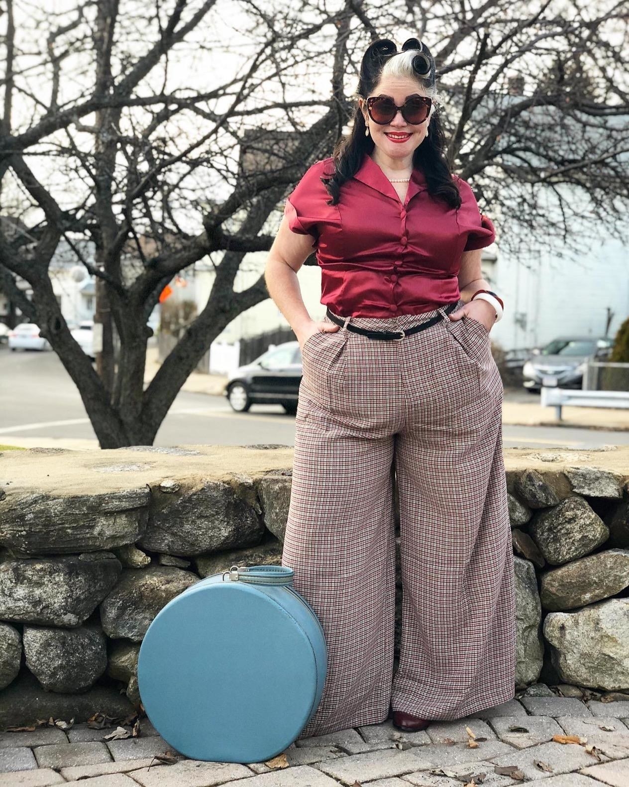 Wide leg plaid on sale trousers