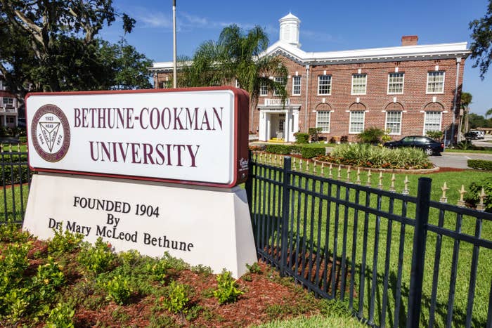 A sign outside a brick building at Bethune-Cookman University