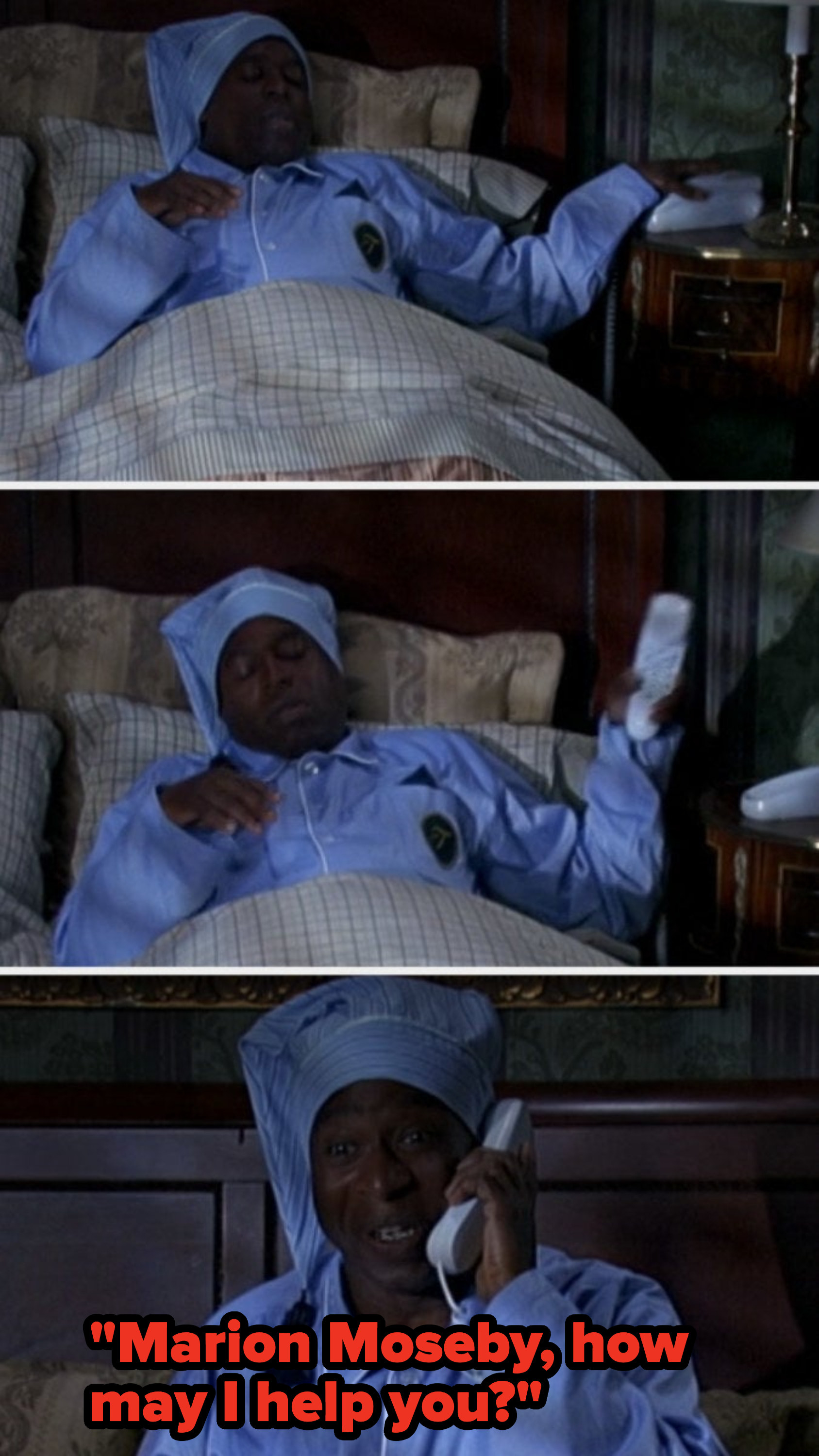 Mr. Moseby answers his phone in the middle of the night