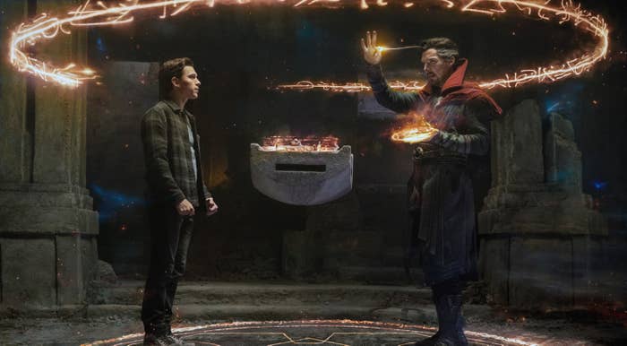Peter talking to Dr. Strange as Strange performs a spell