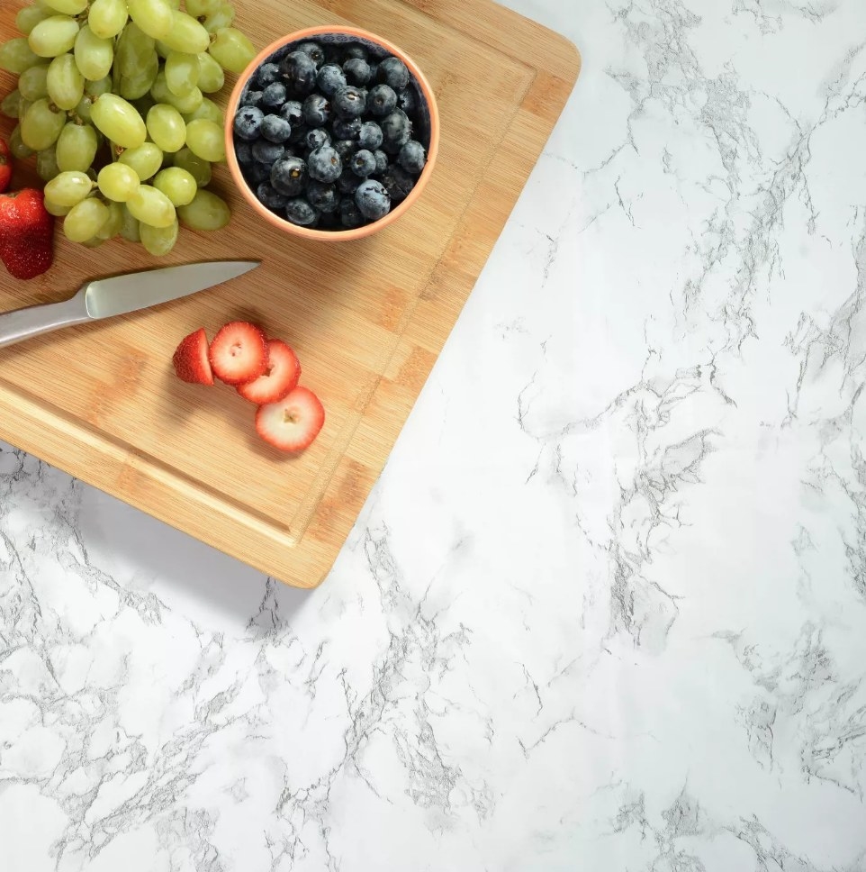 Marble contact paper on a kitchen counter