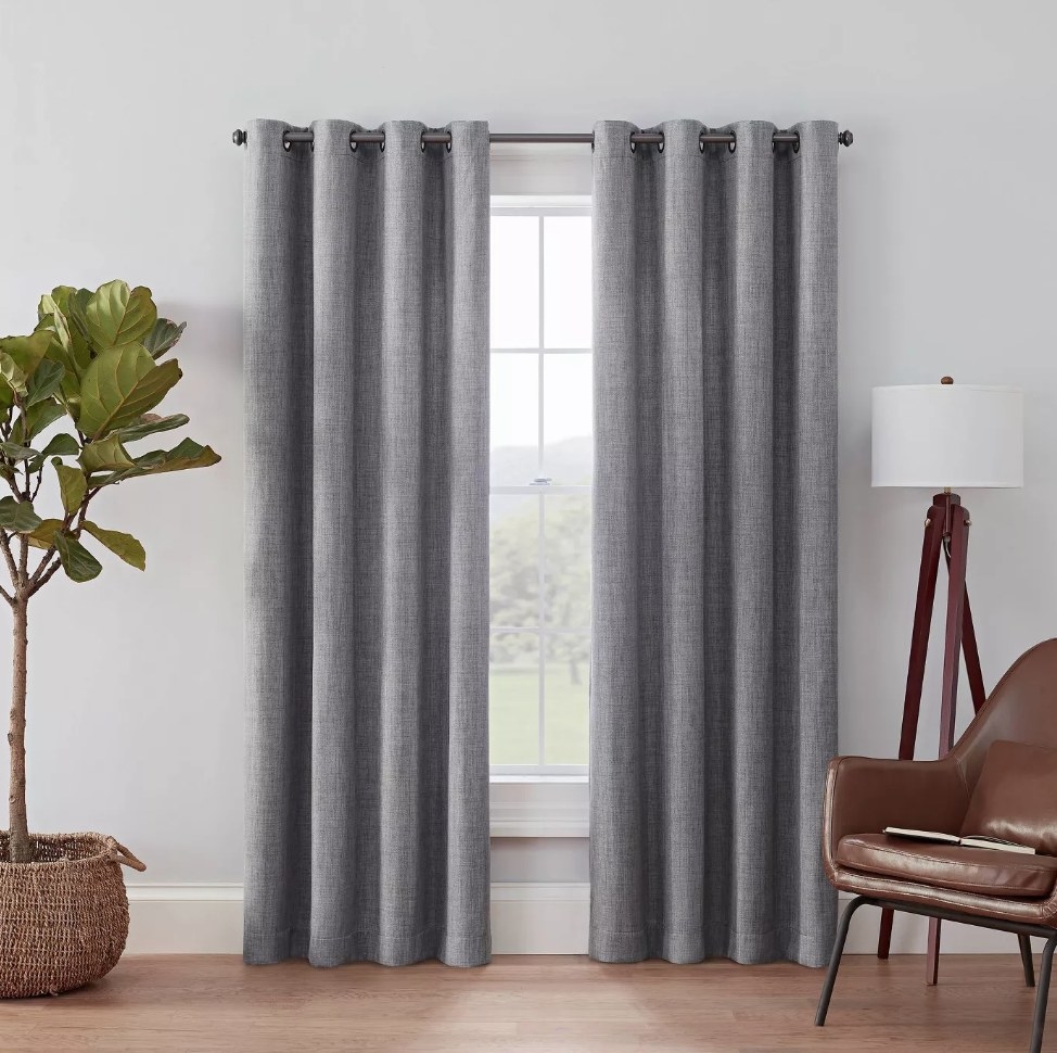 A set of light grey blackout curtains