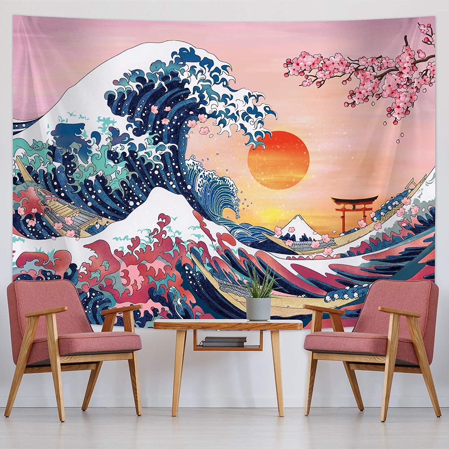 tapete para la pared con imágenes de olas y estilo japonés