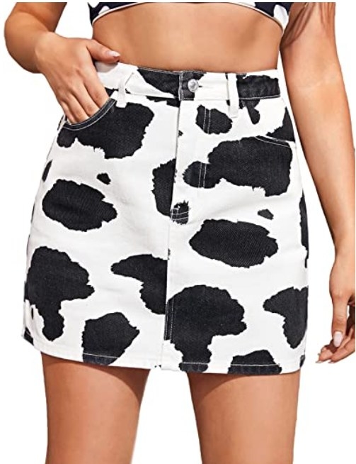 Falda de corte recto con estampadod de vaca