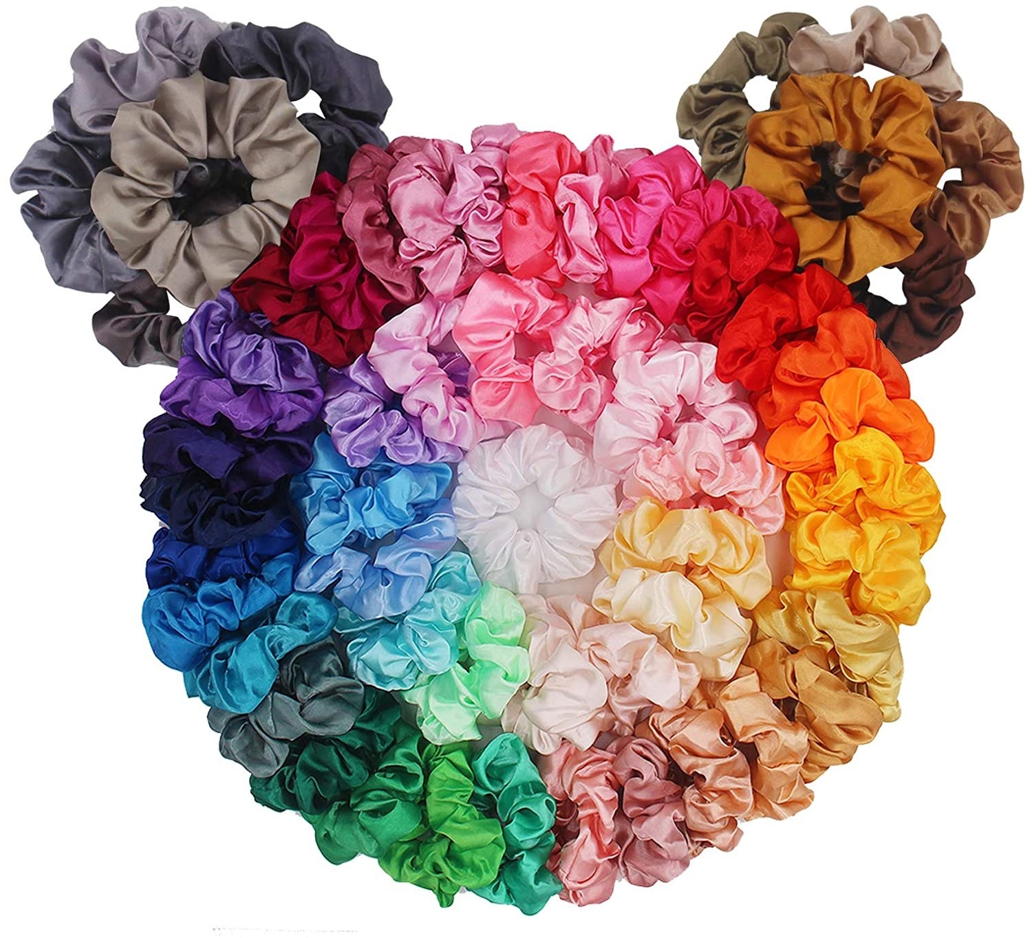 The scrunchies organized into a circular pile