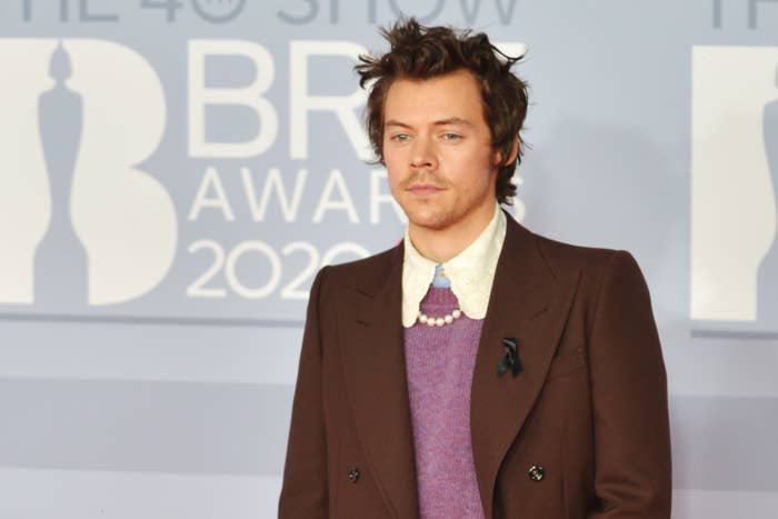 Harry Styles at the red carpet for the 2020 BRIT Awards