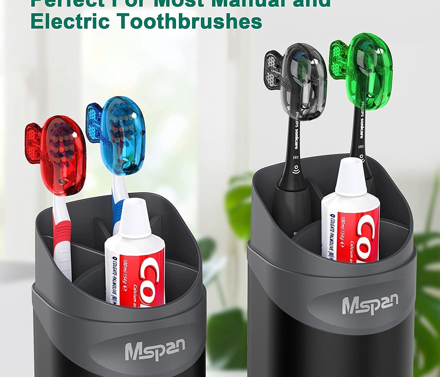 Four toothbrushes with clips on them