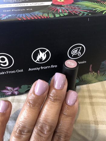 A reviewer's manicure done with the kit