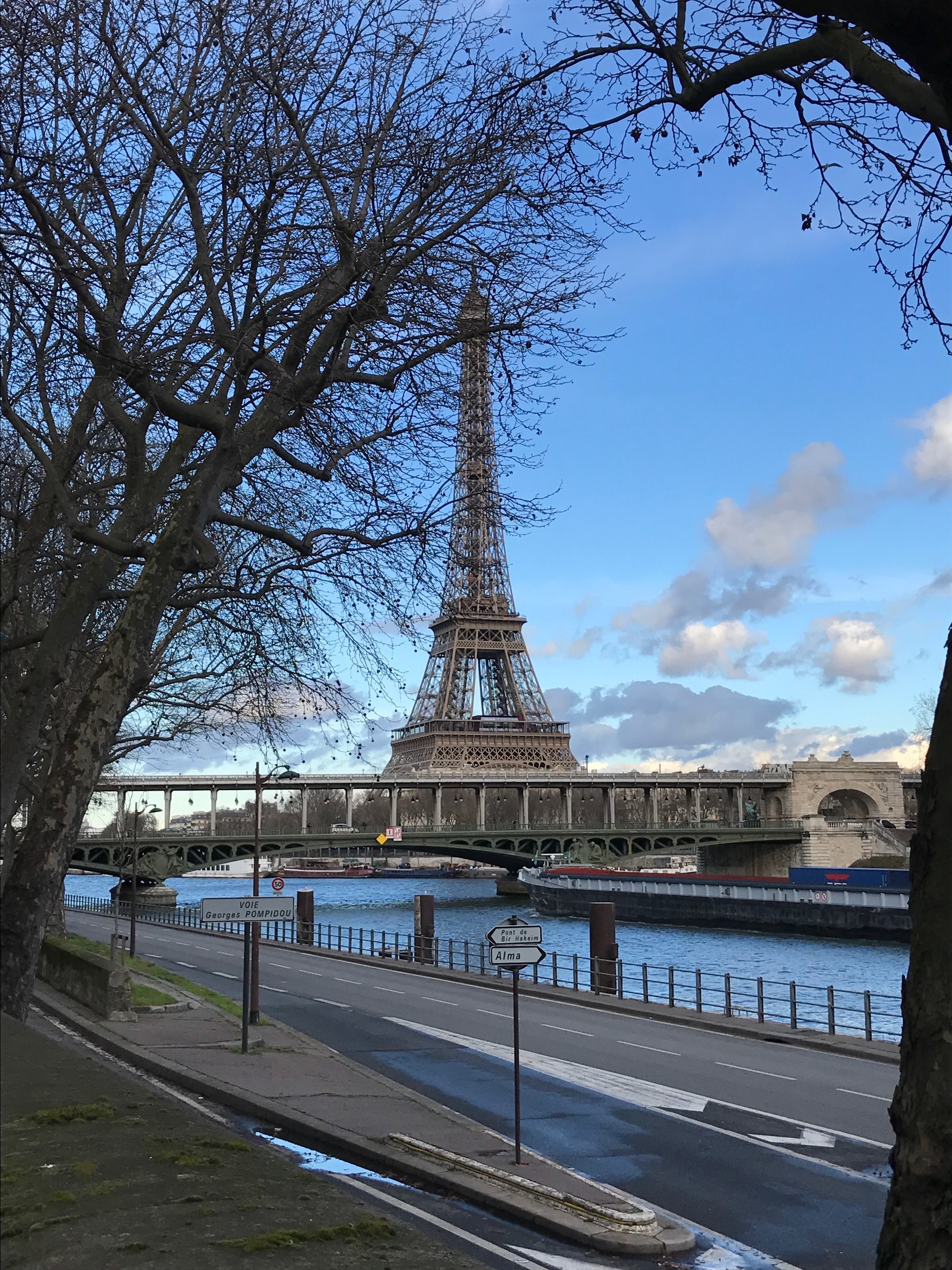A view of the Eiffel Tower from across the Seine
