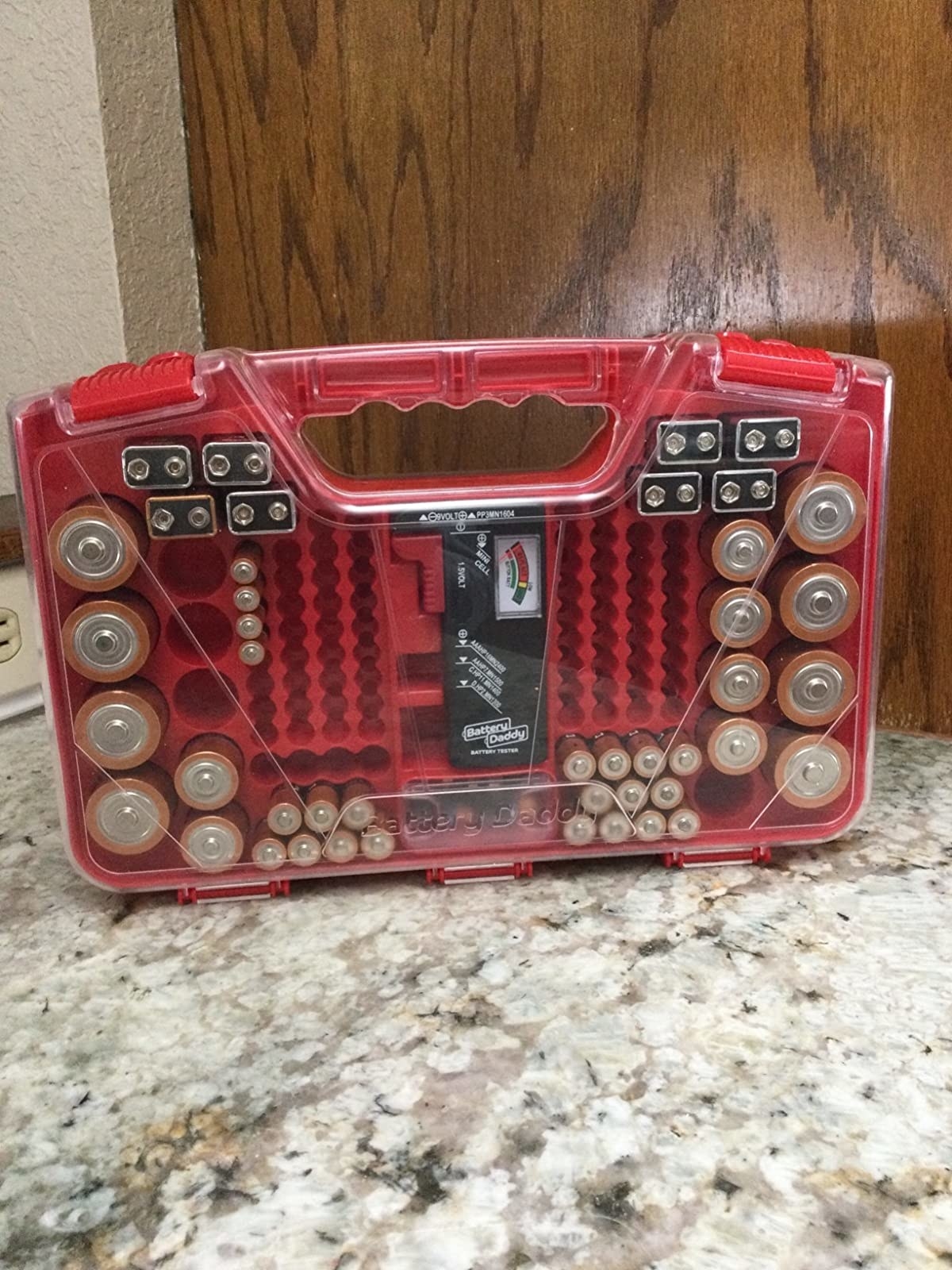 Reviewer's Battery Daddy organizer filled with batteries